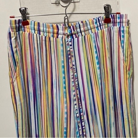 Hailey Lyn Rainbow Stripe Wide Leg Tassel Pants Multicolor Drawstring Sz Large - Picture 4 of 9